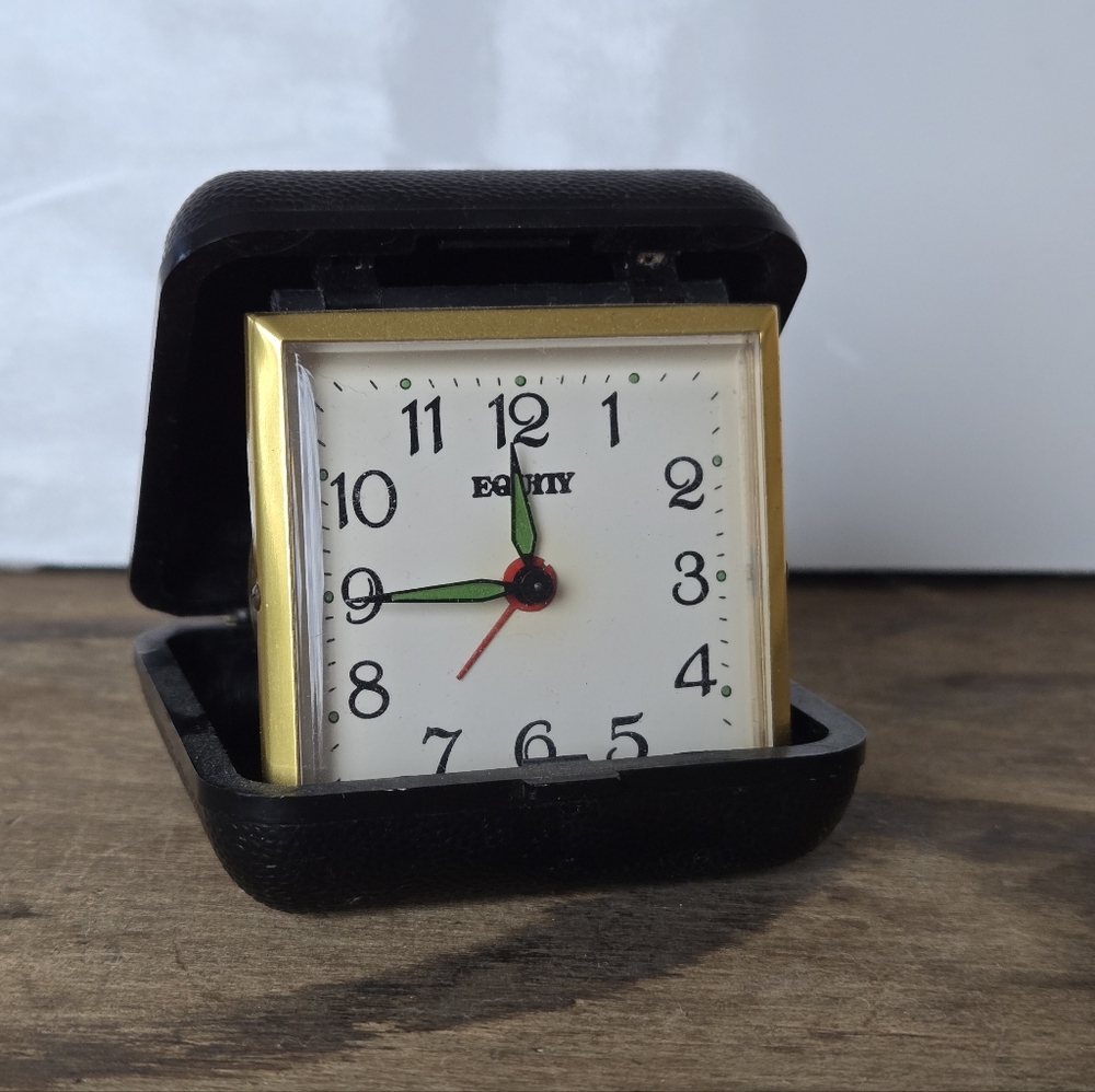 Equity Folding Travel Alarm Clock in Case Vintage Style